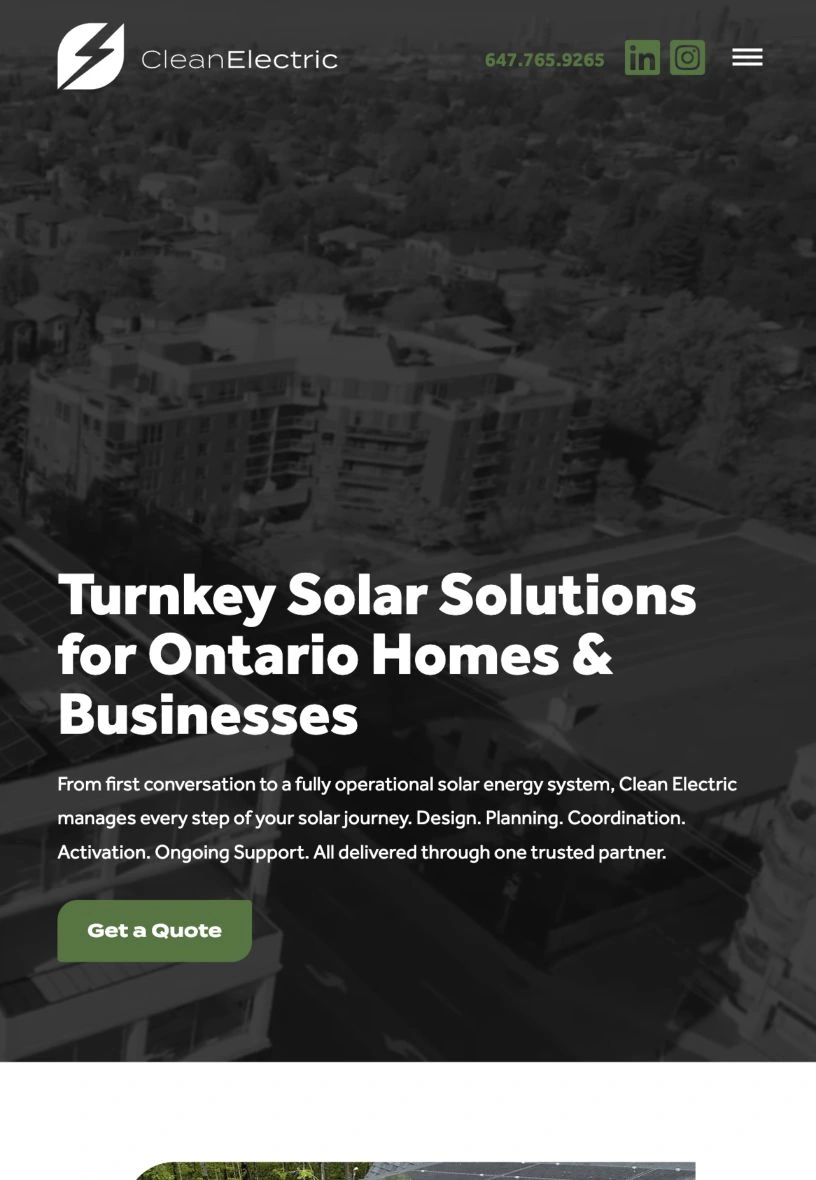 Clean Electric website on a tablet