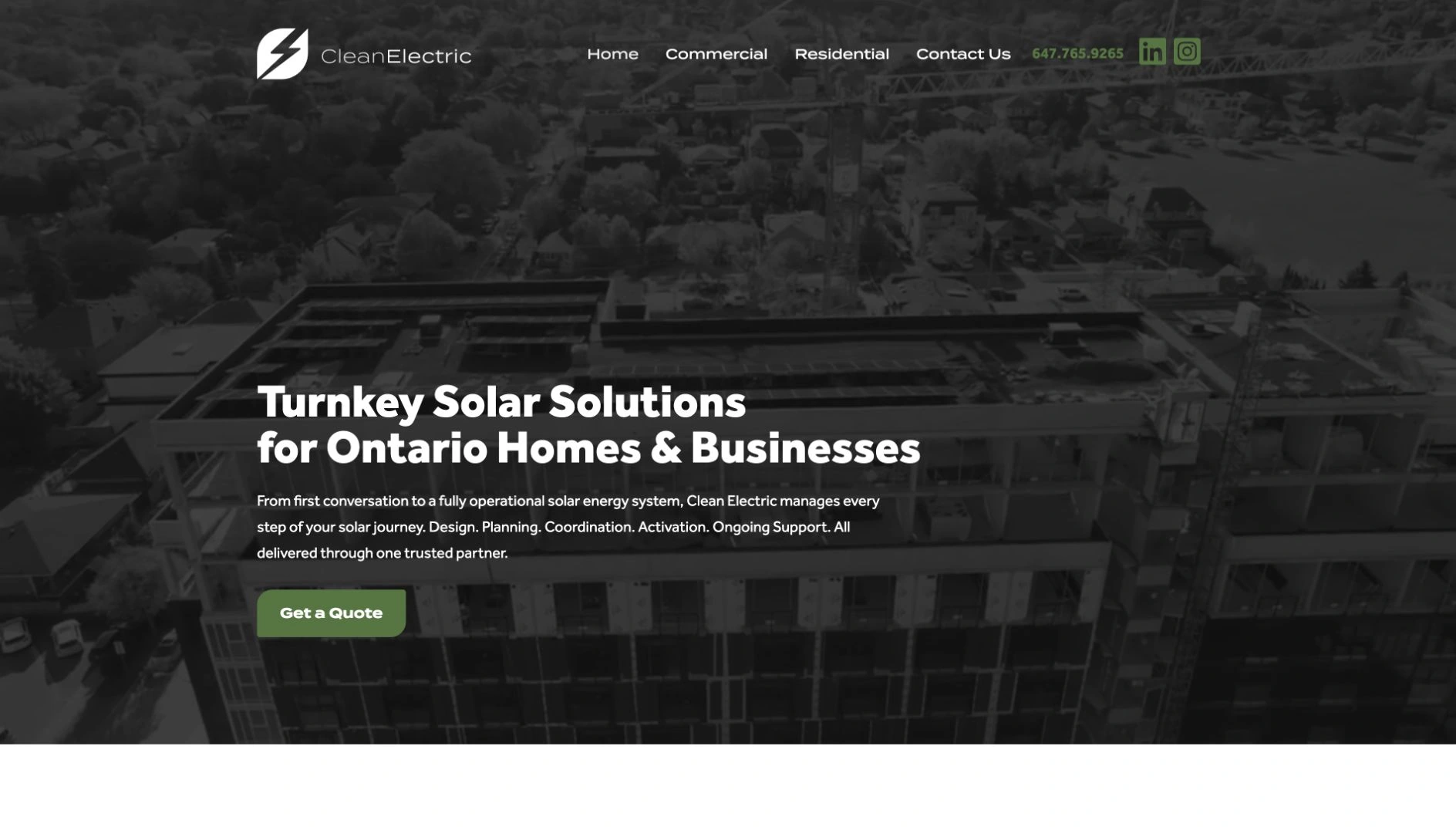 Clean Electric website on desktop