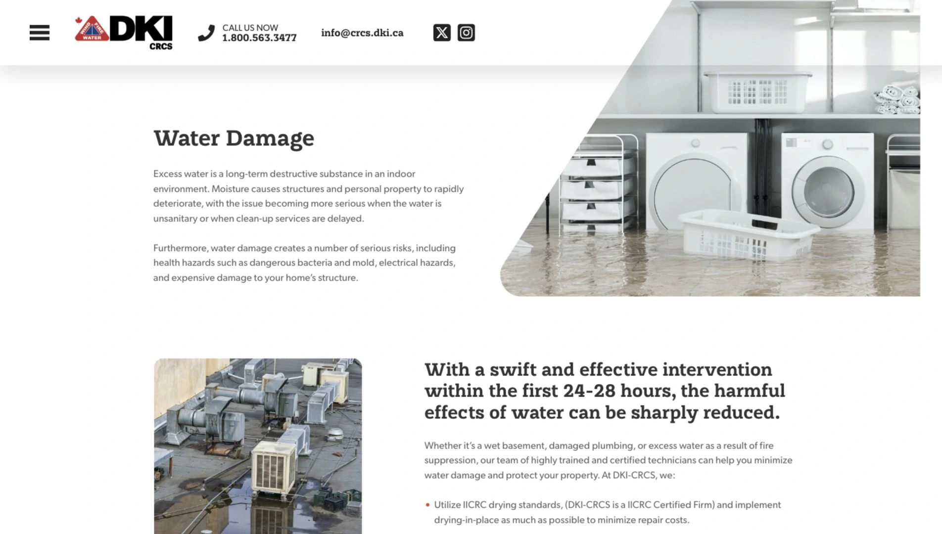 CRCS DKI — Water damage restoration page on desktop