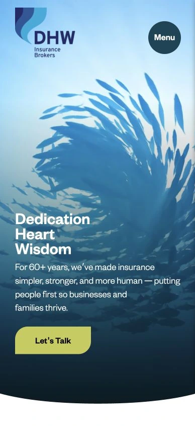 DHW Insurance Brokers website on a mobile phone