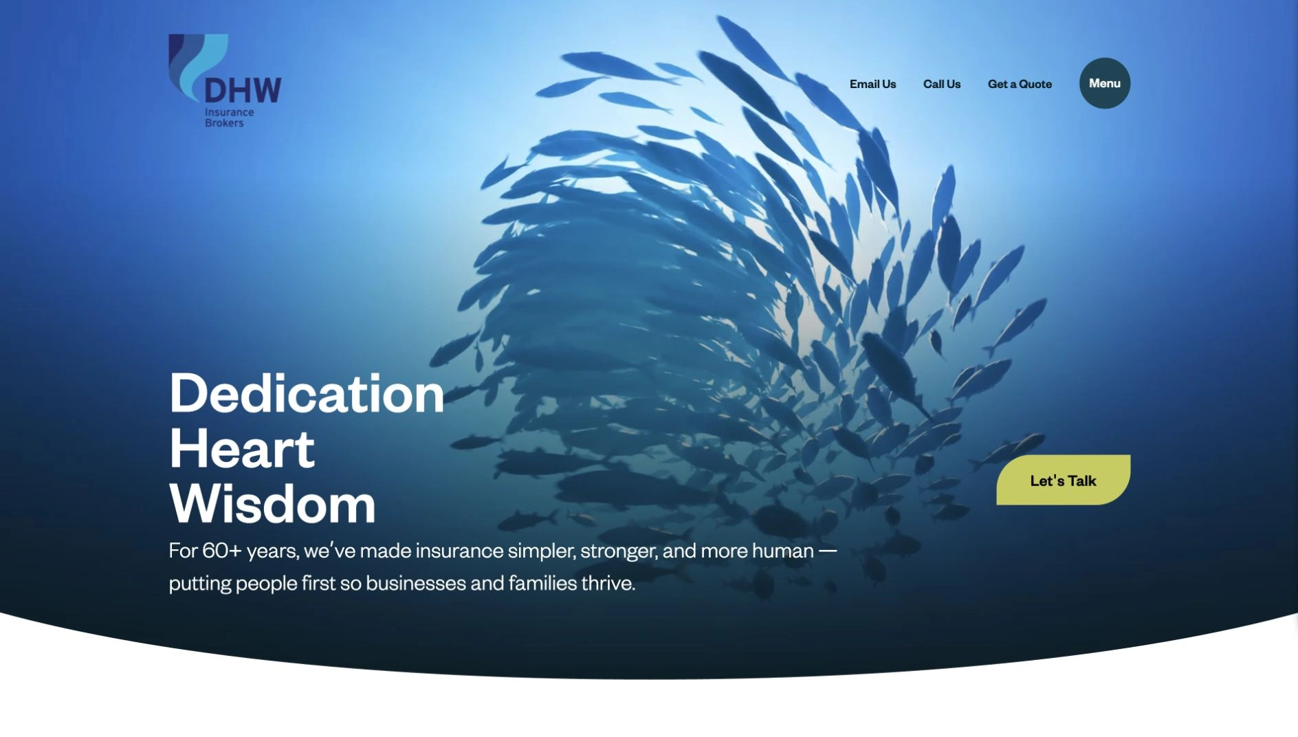 DHW Insurance Brokers website on desktop
