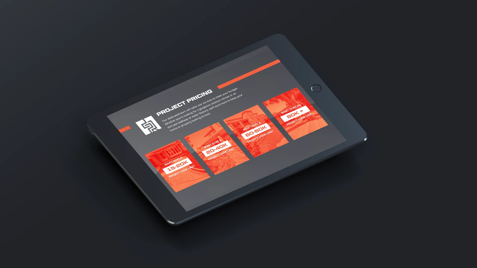 DPR Landscapes project pricing displayed on an iPad