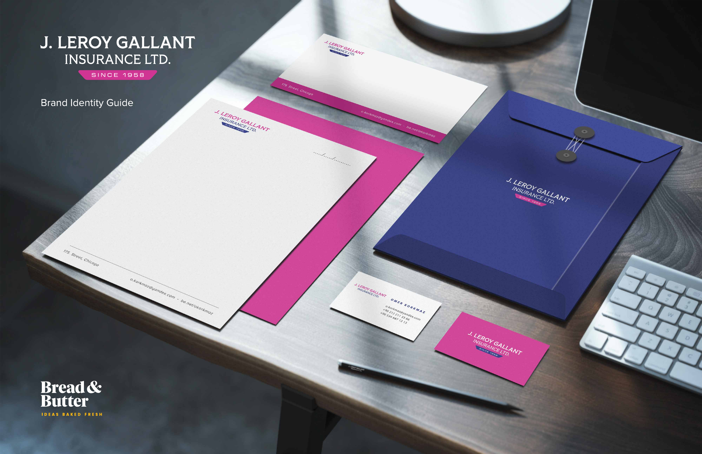 J. Leroy Gallant Insurance branded stationery and presentation materials