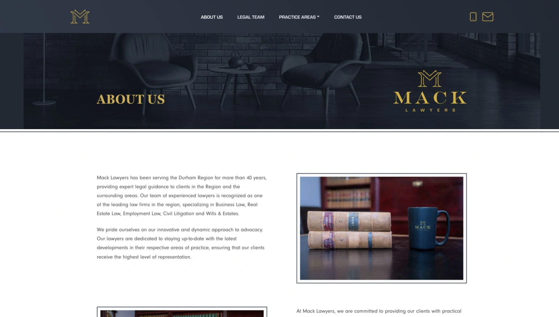 Mack Lawyers — About us page on desktop