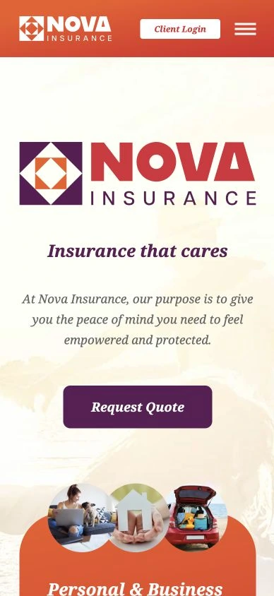 Nova Insurance website on a mobile phone