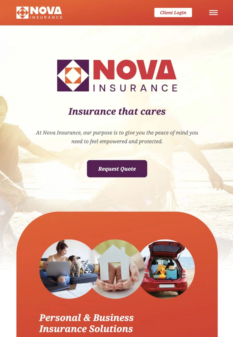 Nova Insurance website on a tablet