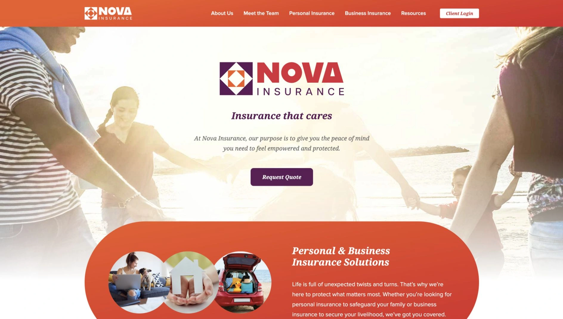 Nova Insurance website on desktop