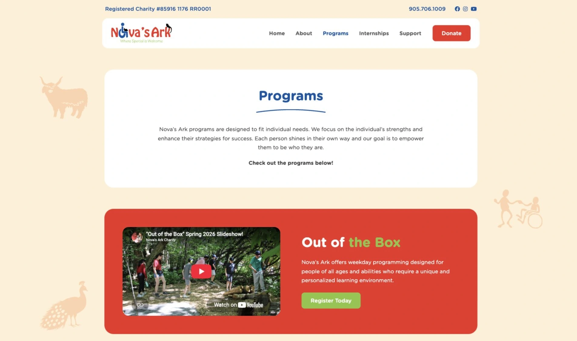 Nova’s Ark — Programs page on desktop