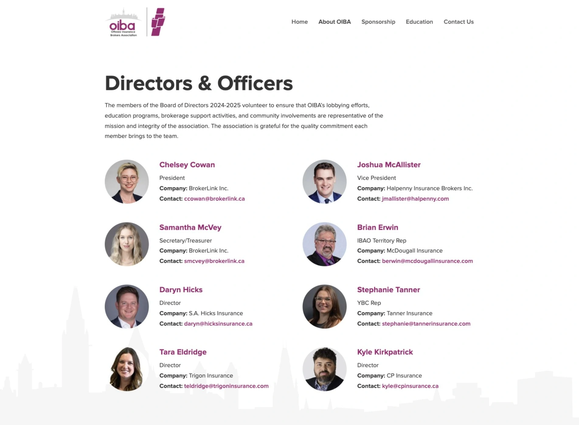 Ottawa Insurance Brokers Association — Directors & officers page on desktop