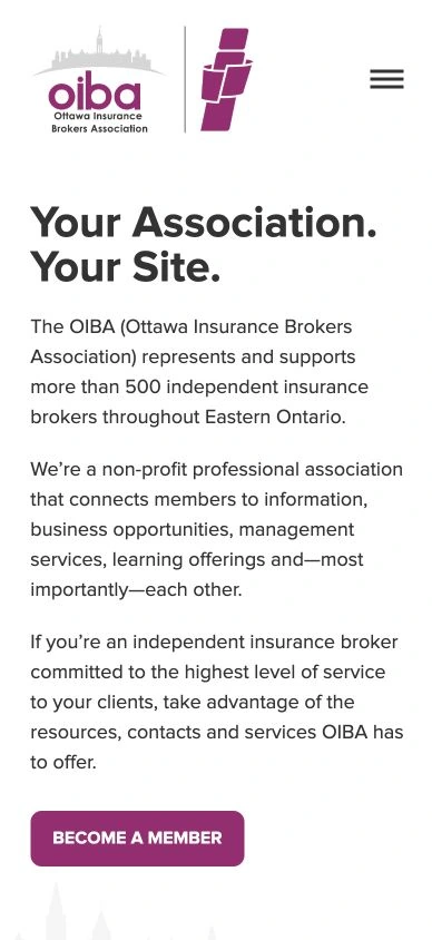 Ottawa Insurance Brokers Association website on a mobile phone