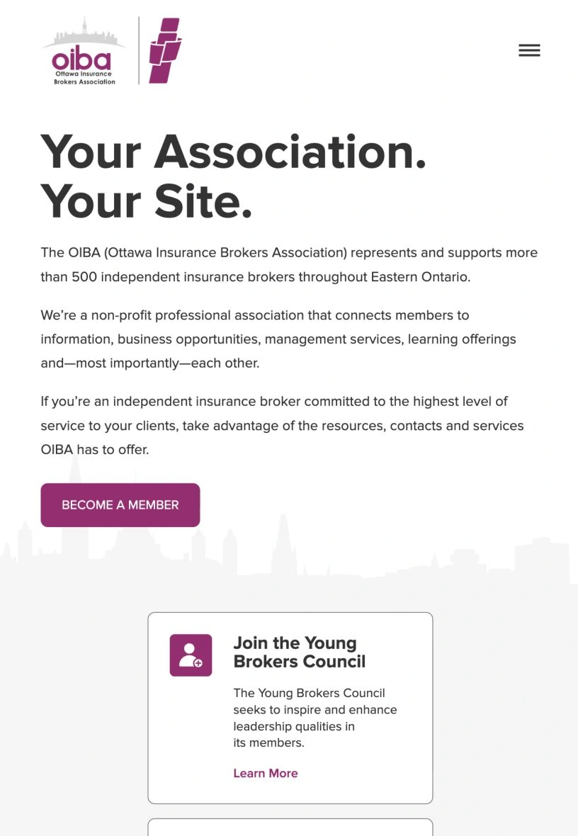 Ottawa Insurance Brokers Association website on a tablet
