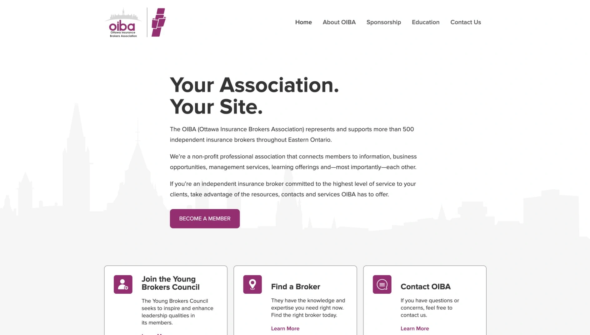 Ottawa Insurance Brokers Association website on desktop
