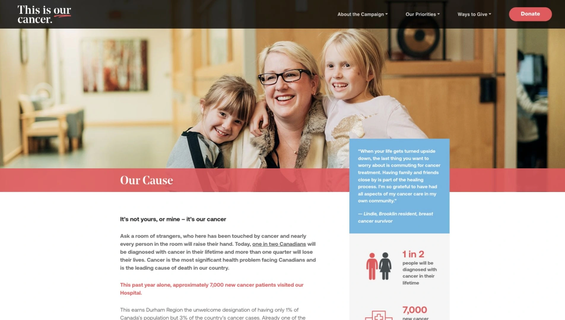 Our Cancer — Our cause page on desktop
