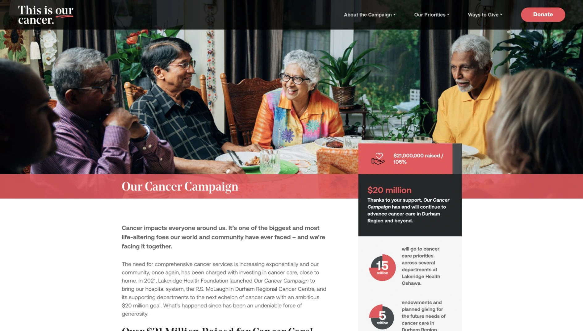 Our Cancer website on desktop