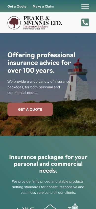 Peake & McInnis website on a mobile phone