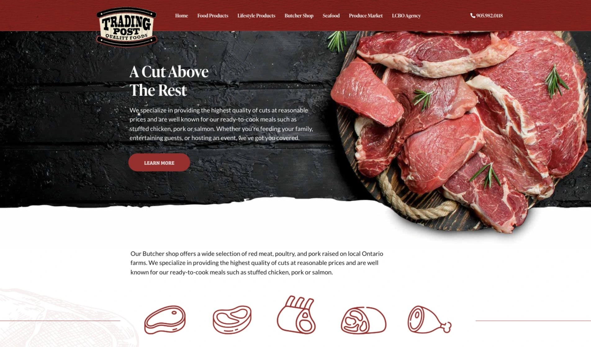 Trading Post Quality Foods — Butcher shop page on desktop