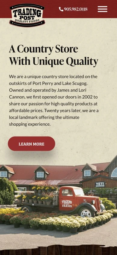 Trading Post Quality Foods website on a mobile phone