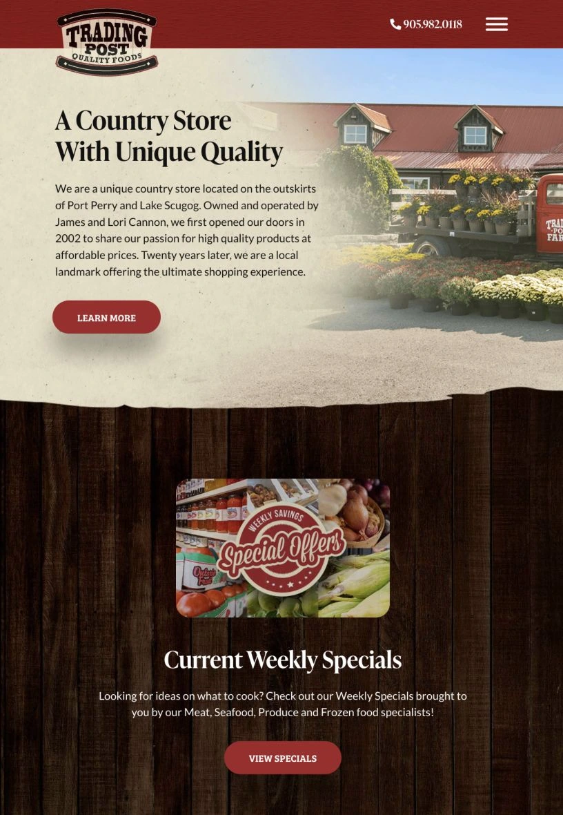 Trading Post Quality Foods website on a tablet